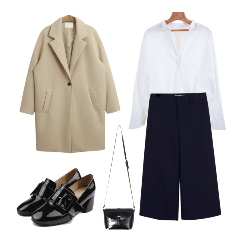 Zemma World 쇄골미녀 (bl),daily monday Front point slacks,TODAY ME [jacket]바뉴 코트2등을 매치한 코디