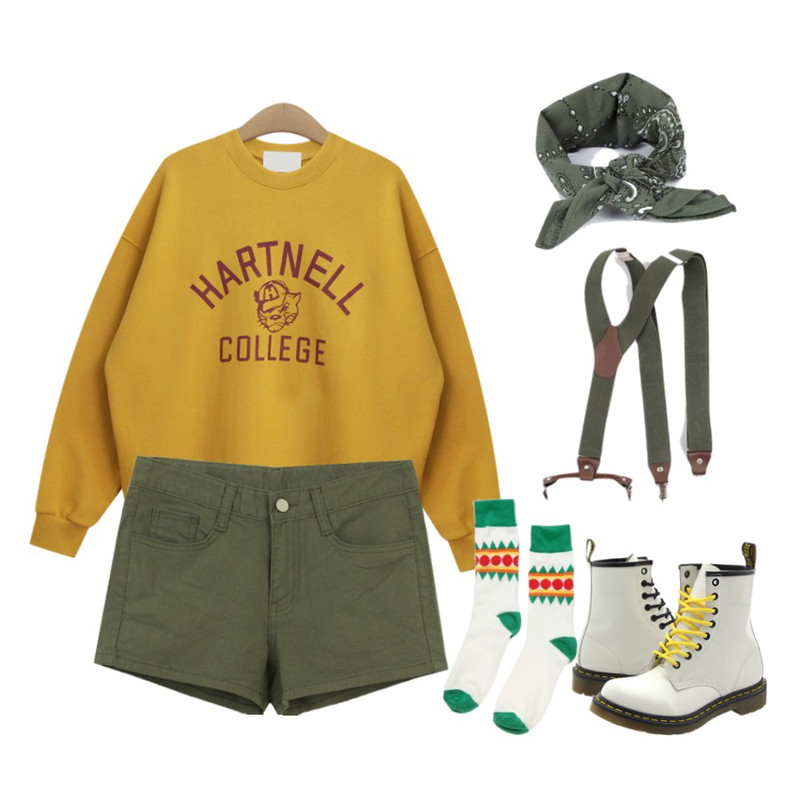 TODAY ME [short pants]썸머 숏츠,TODAY ME [mtm]하트넬맨투맨,daily monday Bending color suspender등을 매치한 코디