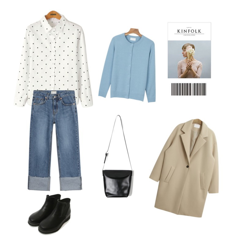 TODAY ME [shoes]서클링 워커 슈즈,daily monday Light roll-up denim,Reine 프로미스 도트 셔츠등을 매치한 코디