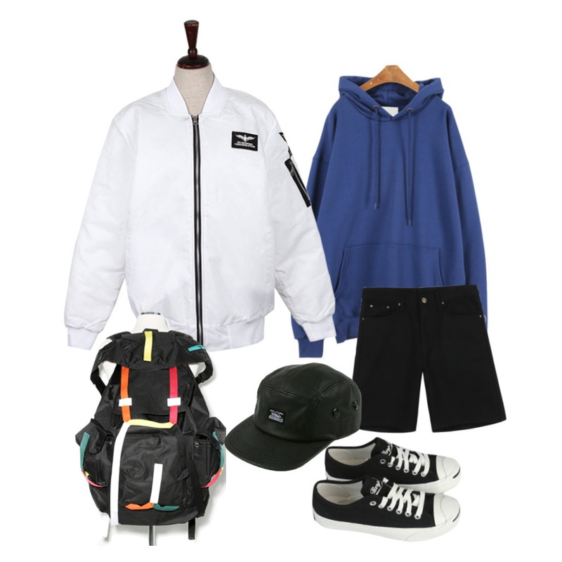 daily monday Cotton half pants,SOMEDAYS 잭퍼셀(2color),MINIBBONG 주니어-hd등을 매치한 코디