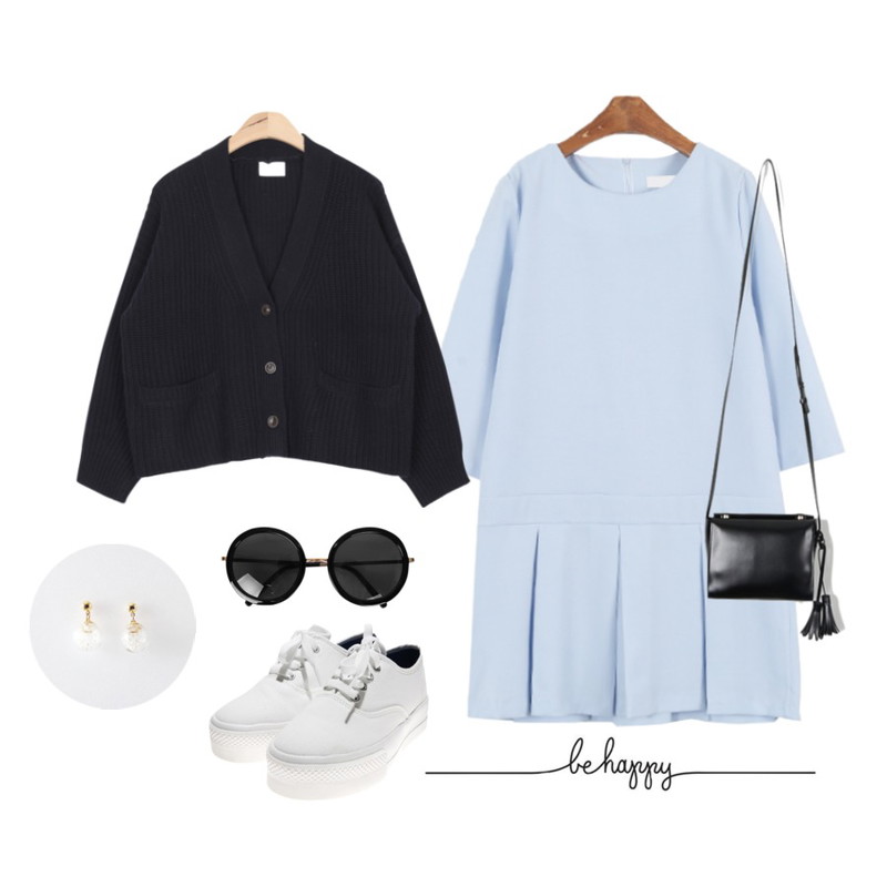 daily monday Tassel square bag,AIN wool ribbed short cardigan (3 colors),MINIBBONG 크리스티나-ops등을 매치한 코디