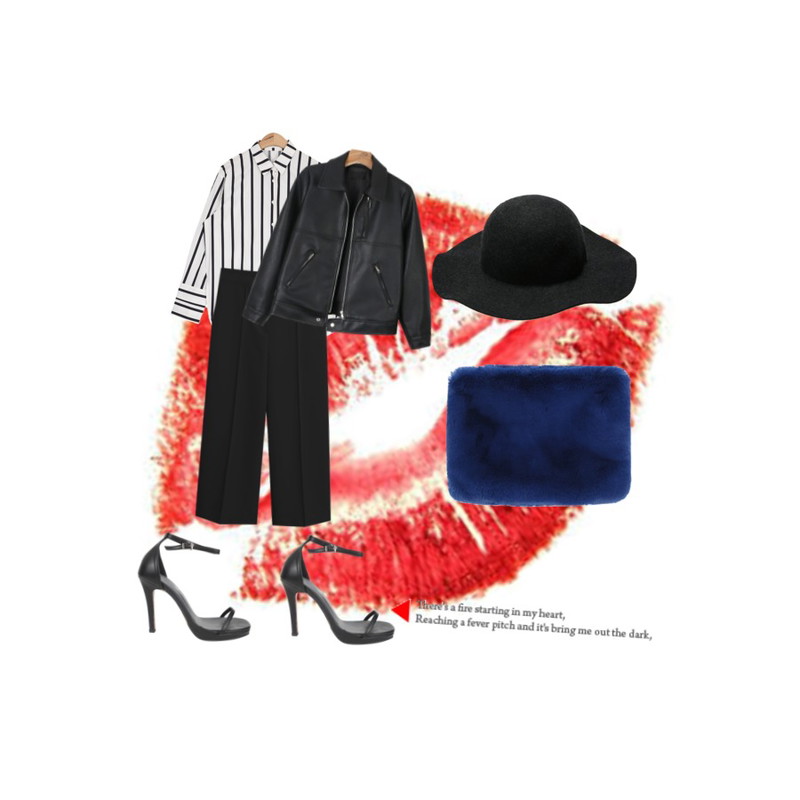 red lip,DORA 리프빅챙HAT,AIN bold interval stripe shirts (2 colors)등을 매치한 코디