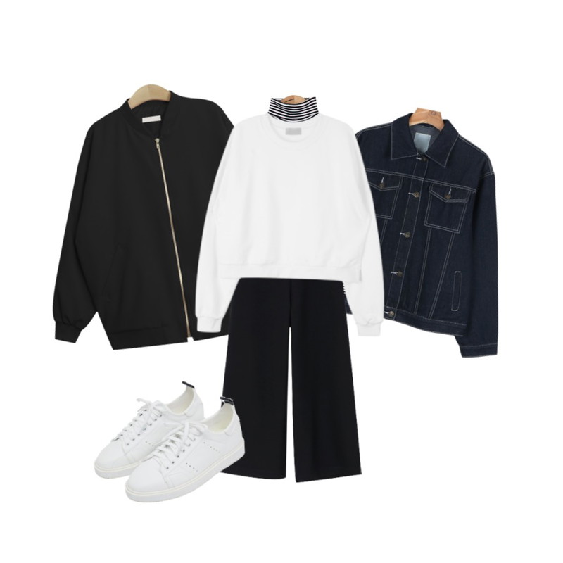 TODAY ME [jumper]러버스 점퍼,AIN high-pola crop T (2 colors),daily monday Stitch point denim jacket등을 매치한 코디