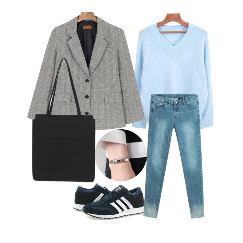 Zemma World 샤베트 (knit),daily monday Glen check jacket,Player S79024 아디다스 로스엔젤레스 검흰 (LOS ANGELES COREBLACK/VINTAGWHT) 오리지널 신발 오리지널스 운동화 아디다스 등을 매치한 코디