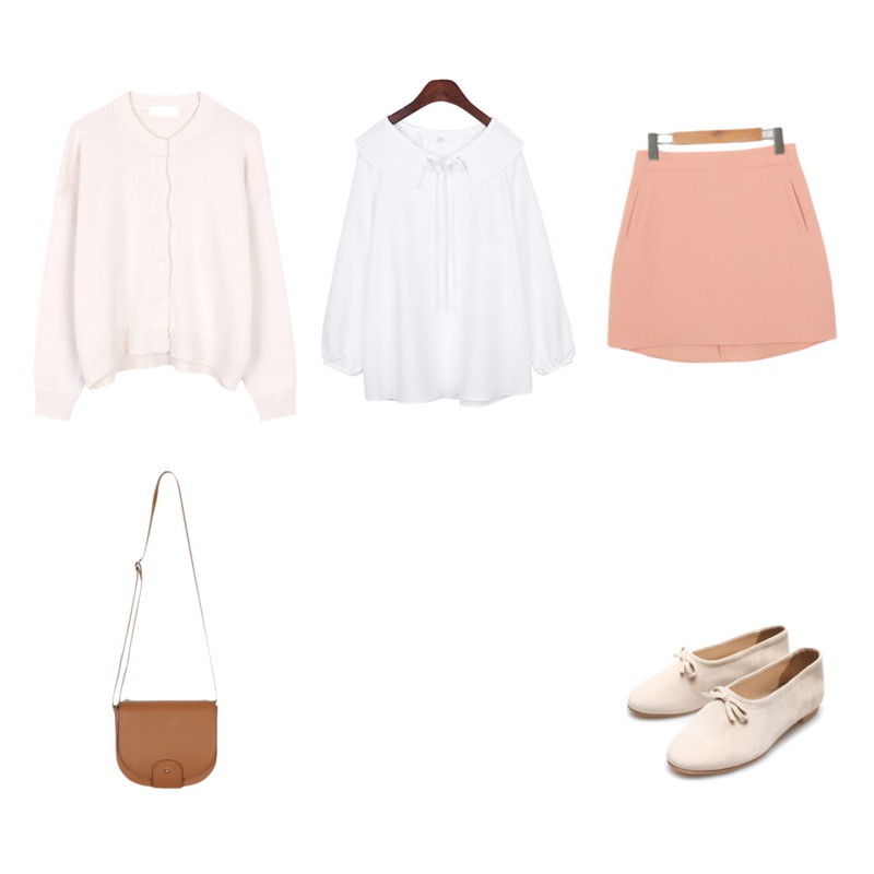 biznshoe Round cardigan (5color),BANHALA 어땠을까 블라우스,From Beginning Unbal H-line mini skirt_B (size : S,M)등을 매치한 코디