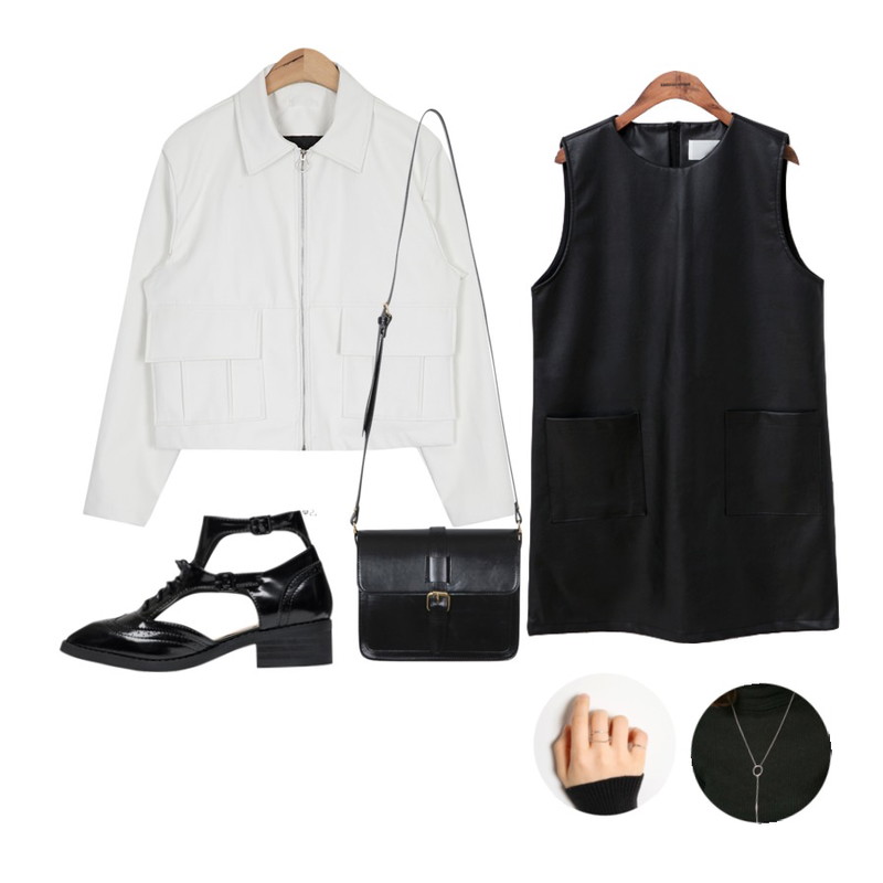 AIN short collar leather jacket (2 colors),From Beginning Belted cover cross bag_Y (size : one),common unique [OPS] MINI H-LINE LEATHER OPS등을 매치한 코디