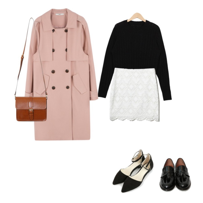 Reine Blum Lace H-line Skirt,MIXXMIX HASClassic trench coat,From Beginning Ralph twist round knit_H  (size : free)등을 매치한 코디