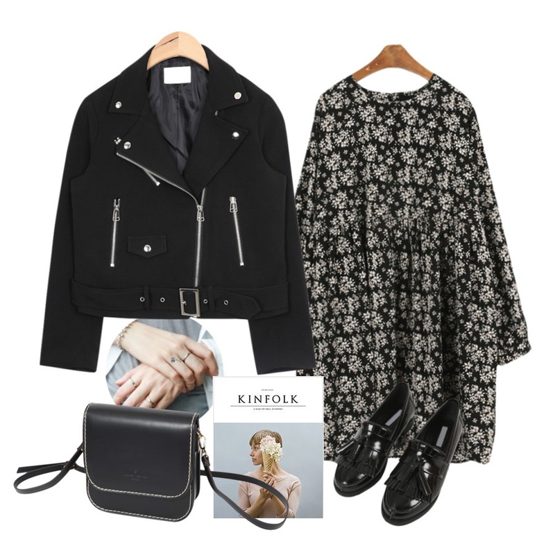 daily monday X-ring Set,MINIBBONG 라엘-ops,AIN simple mood rider jacket (2 colors)등을 매치한 코디