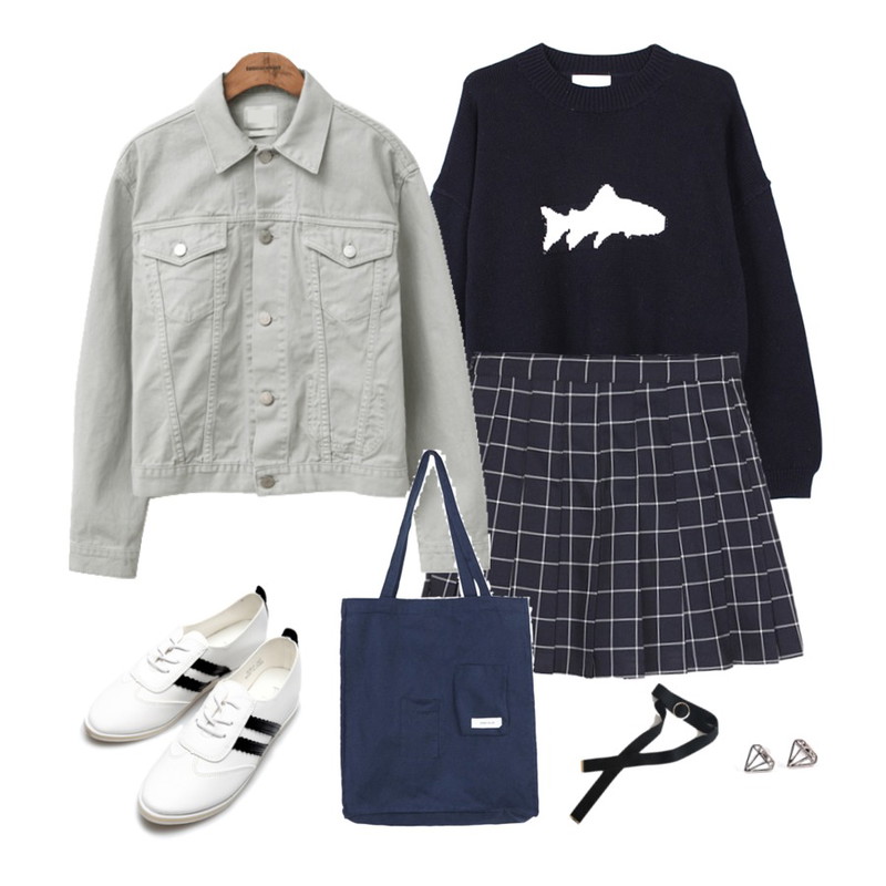 biznshoe Jaws kint (2color),BANHALA 스퀘어테니스 스커트,common unique [OUTER] COLOR WASHING JACKET등을 매치한 코디