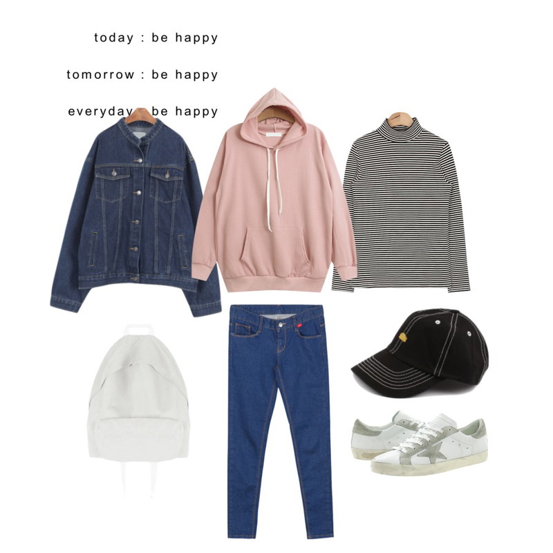 be happy,AIN soft touch stripe T (3 colors),BANHALA 도찐개찐 팬츠등을 매치한 코디