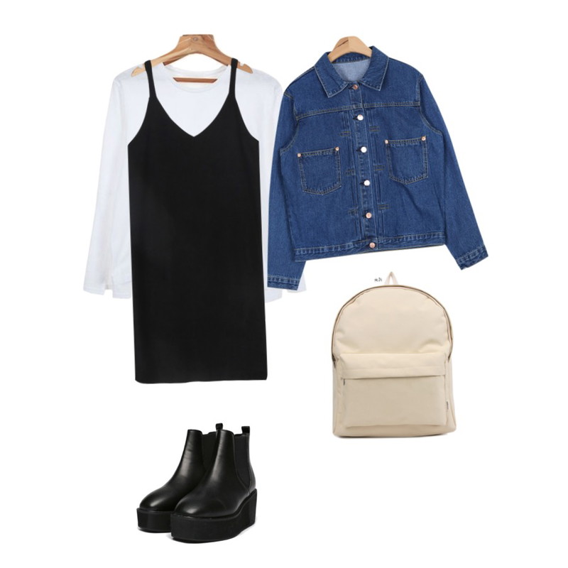 AIN breast pocket denim jacket (2 colors),daily monday Spring side slit one-piece,Zemma World 가녀린손목 (t)등을 매치한 코디