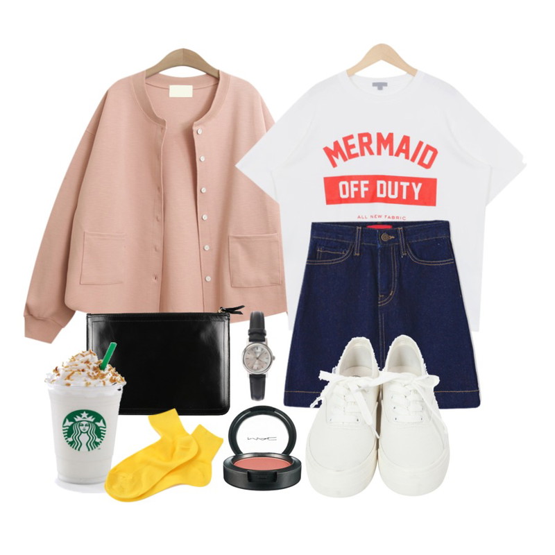 Reine 레노 인디고 데님 스커트,From Beginning Mermaid round T_P (size : free),TODAY ME [cardigan]갤러리 가디건등을 매치한 코디