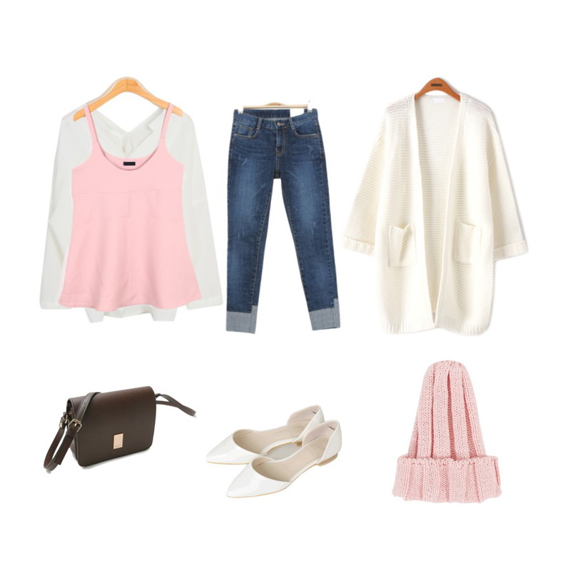 BULLANG GIRL 제니끈OPS,SOMEDAYS 투포켓bl(3color),Reine 로빈 내추럴 롱 가디건등을 매치한 코디