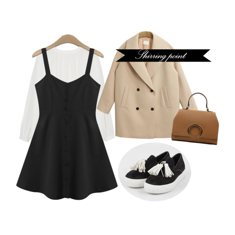 TODAY ME [dress]테라스 원피스,TODAY ME [jacket]발렌느 자켓,daily monday Over shirring blouse등을 매치한 코디