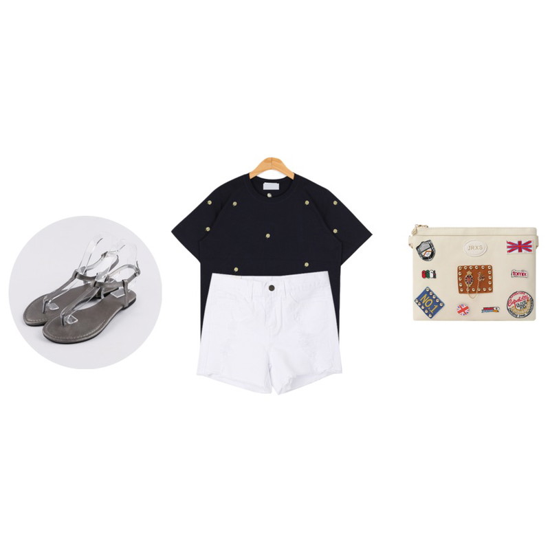 daily monday Basic flip flop sandals,DORA 기획특가▶컬러데미지숏츠,BULLANG GIRL 플라워팡T등을 매치한 코디