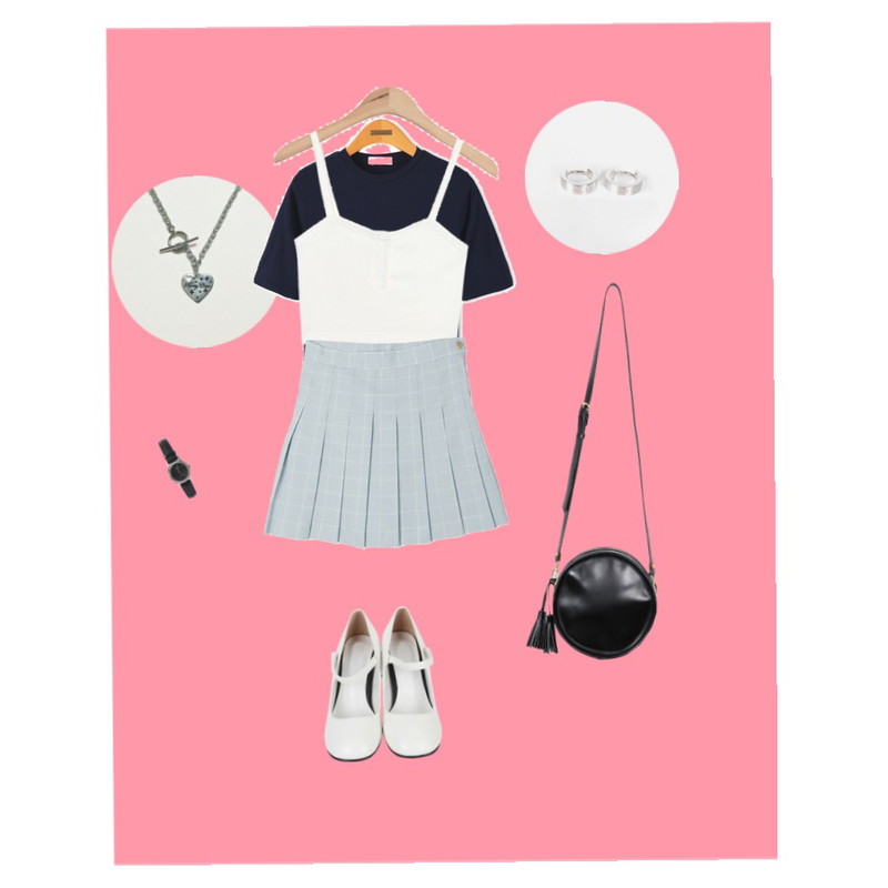 Pink,biznshoe Mini circle earring(silver 925) ,MIXXMIX 센트마린디어 목걸이등을 매치한 코디