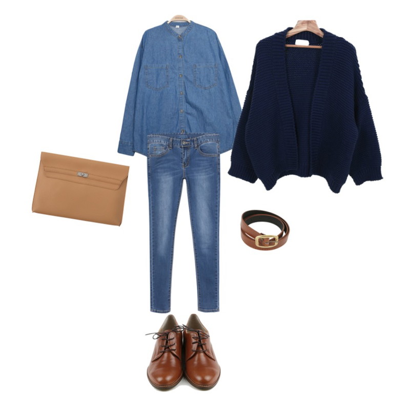 Zemma World 푸르던 (cardigan),IM3 China 데님 shirts,daily monday Basic clean denim skinny등을 매치한 코디
