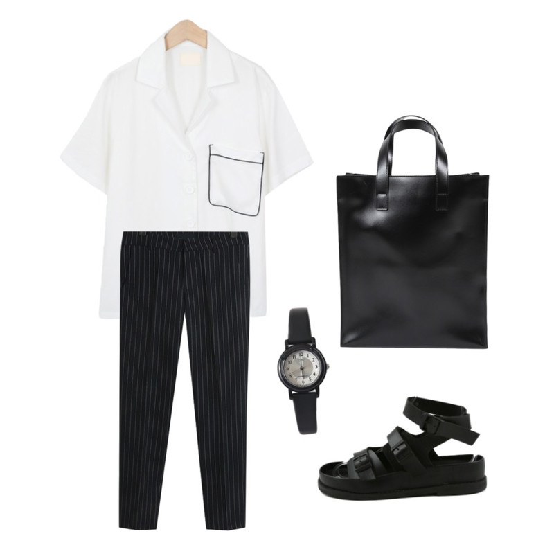 TODAY ME [slacks]아이두 슬렉스,From Beginning Bias pocket pajamas blouse_A(size : free),From Beginning Hard square leather bag_H  (size : one)등을 매치한 코디