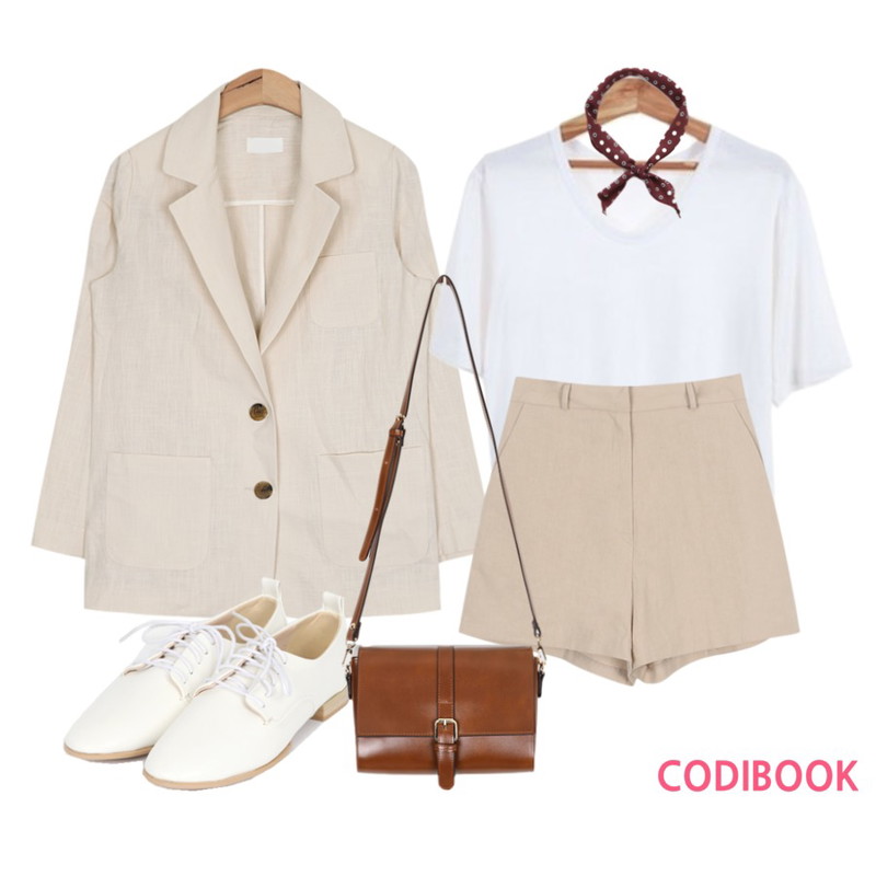 Zemma World 만고땡 (basic t),AIN modern linen jacket (3 colors),daily monday Standard linen short pants등을 매치한 코디
