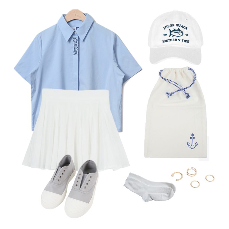 MINIBBONG 밴딩운동화-sh,AIN " AIN X 91,2 " flame logo shirts (2 colors),daily monday Lovely flare skirt등을 매치한 코디