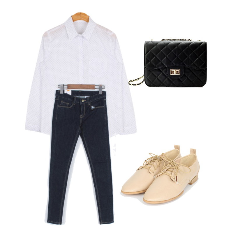 AIN stitch slim loafer (4 colors),BULLANG GIRL 미니멀도트BL,BULLANG GIRL 코코퀼팅백등을 매치한 코디