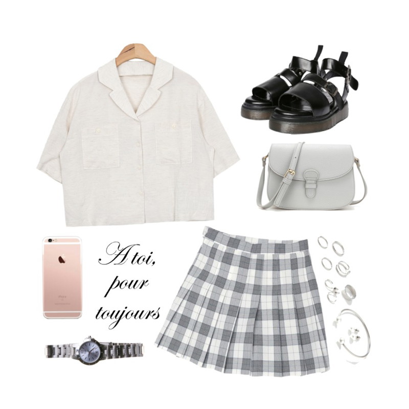 LINDA GIRLS 코너 크로스백 (3color),DORA 모던테니스SK,AIN pocket short collar shirts (2 colors)등을 매치한 코디