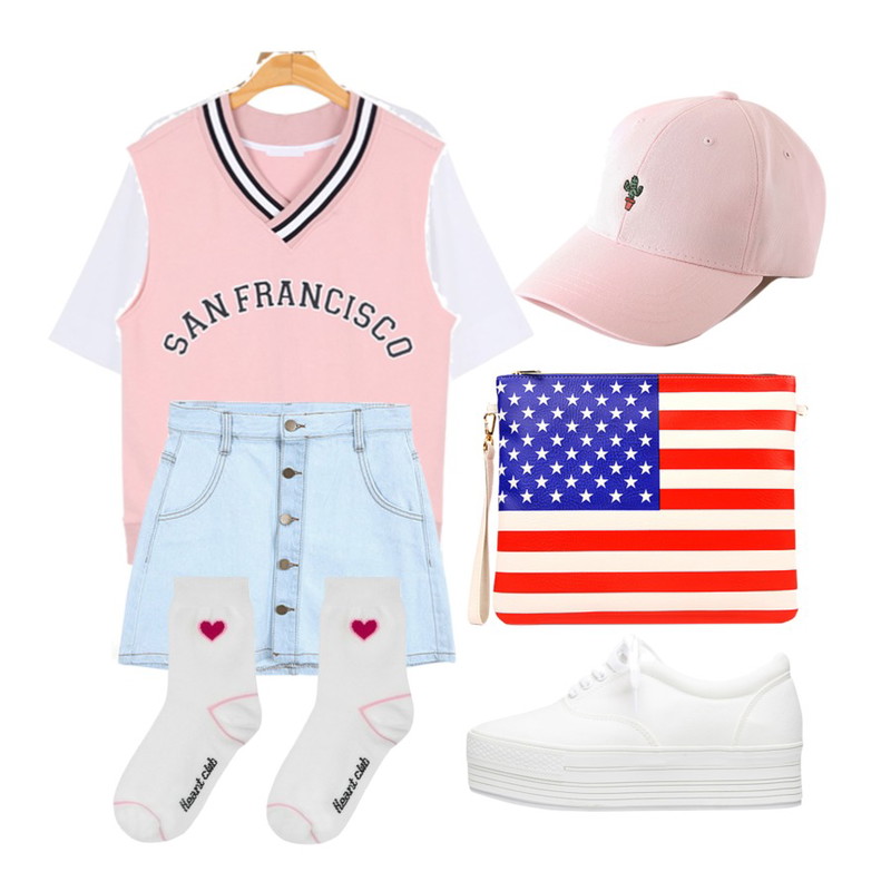 Zemma World 북스토어 (denim sk),BULLANG GIRL 샌프란요꼬조끼,daily monday Daily secret tee등을 매치한 코디
