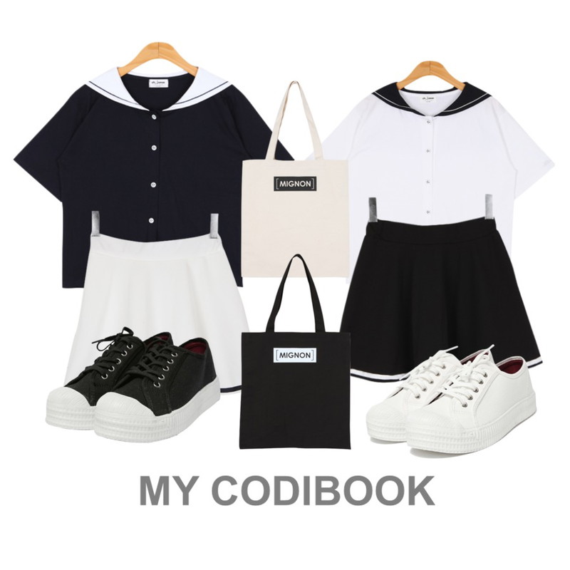 BULLANG GIRL 라인분또SK8000원,BULLANG GIRL 선장카라T,BULLANG GIRL 선장카라T등을 매치한 코디