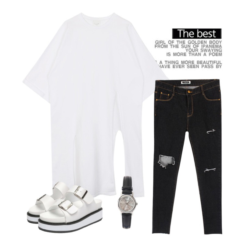 Untitled,biznshoe Half high cutting skinny (2color),biznshoe Boxy slit long tee (2color)등을 매치한 코디