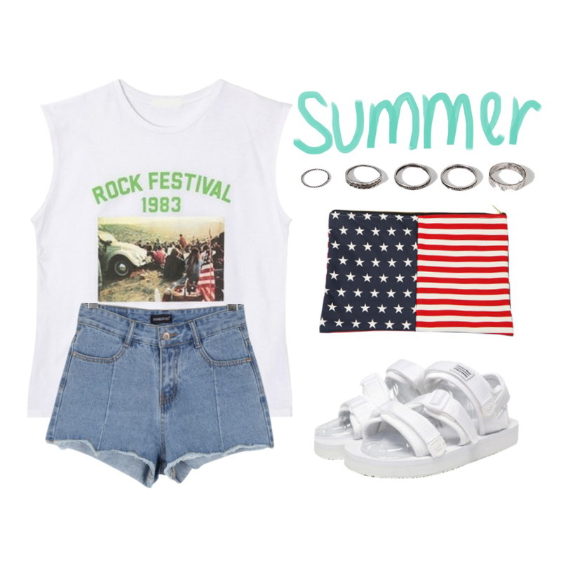 Summer,BULLANG GIRL 지그지그P17000원,DORA 록페스티발T등을 매치한 코디