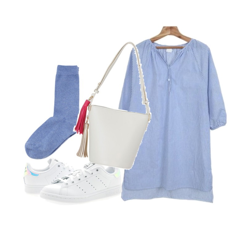 daily monday Soft golgi socks,Player 아디다스 스탠 스미스 J 홀로그램 화이트 (STAN SMITH J FTWWHT/METSIL/FTWWHT),Zemma World 포카리 (ops)등을 매치한 코디