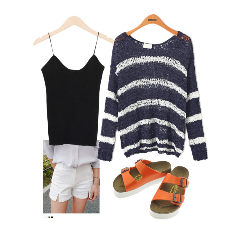 Reine 루즈 시스루 니트 티,From Beginning Slip knit sleeveless top_P (size : free),MIXXMIX 럭키 컷팅 숏츠등을 매치한 코디