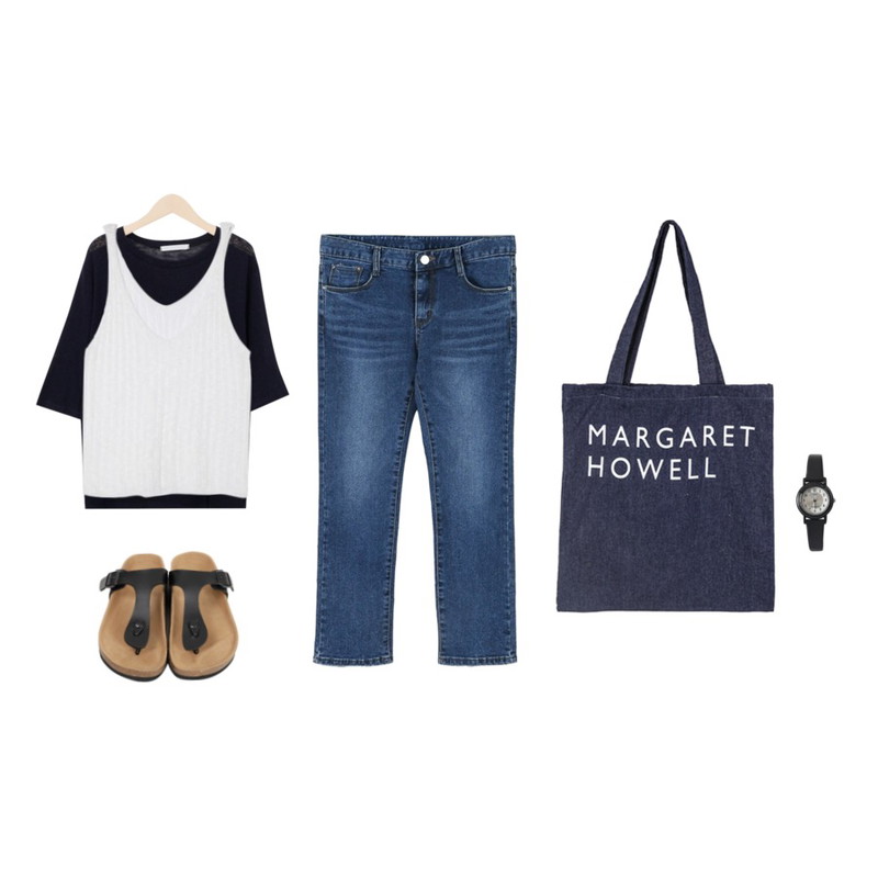 DORA 슬립뷔스티에,daily monday Plain crop denim pants,From Beginning Loose sleeve linen T_P (size : free)등을 매치한 코디