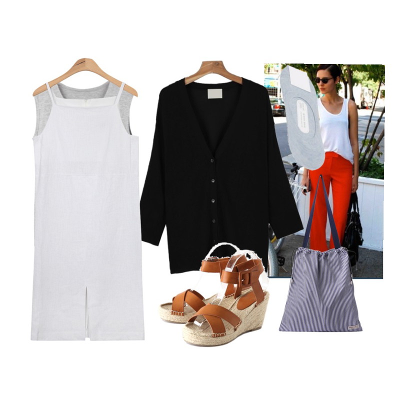 -,daily monday Cool summer cardigan,BANHALA 모두의 나시티등을 매치한 코디