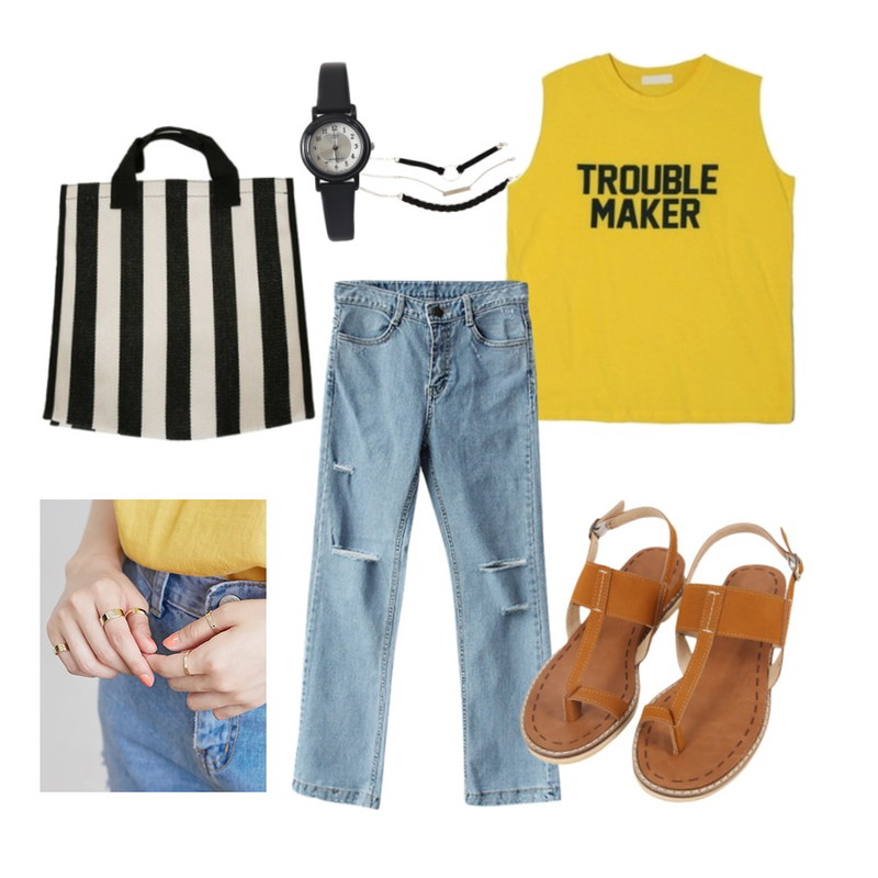BULLANG GIRL 링링링팔찌(3PCS)9500원,Zemma World 프렌치-토드 (bag) ,From Beginning Lux gold ring set_H (size : one)등을 매치한 코디