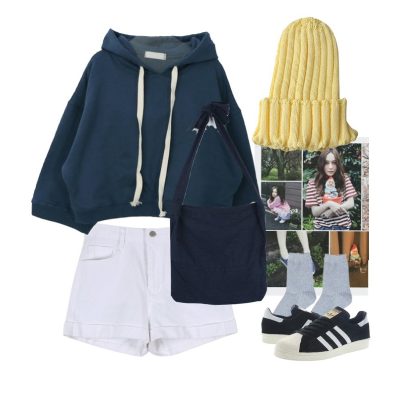 daily monday High-waist short pants,CCUMI SISTER 세븐 골지 비니,등을 매치한 코디