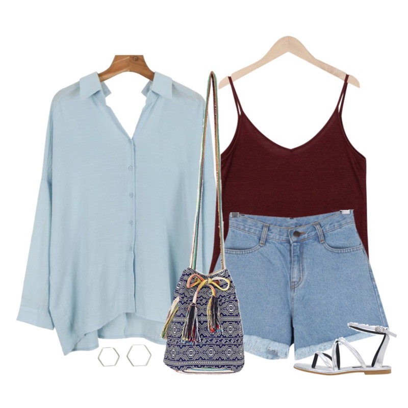 From Beginning Pale linen sleeveless T_P (size : free),BULLANG GIRL 코지수술4부P,daily monday Back slit loose shirts등을 매치한 코디