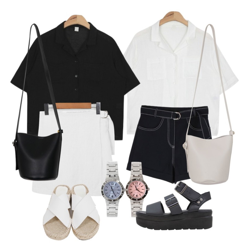 AIN pocket point v-neck blouse (4 colors),AIN pocket point v-neck blouse (4 colors),daily monday Roll up color short pants등을 매치한 코디