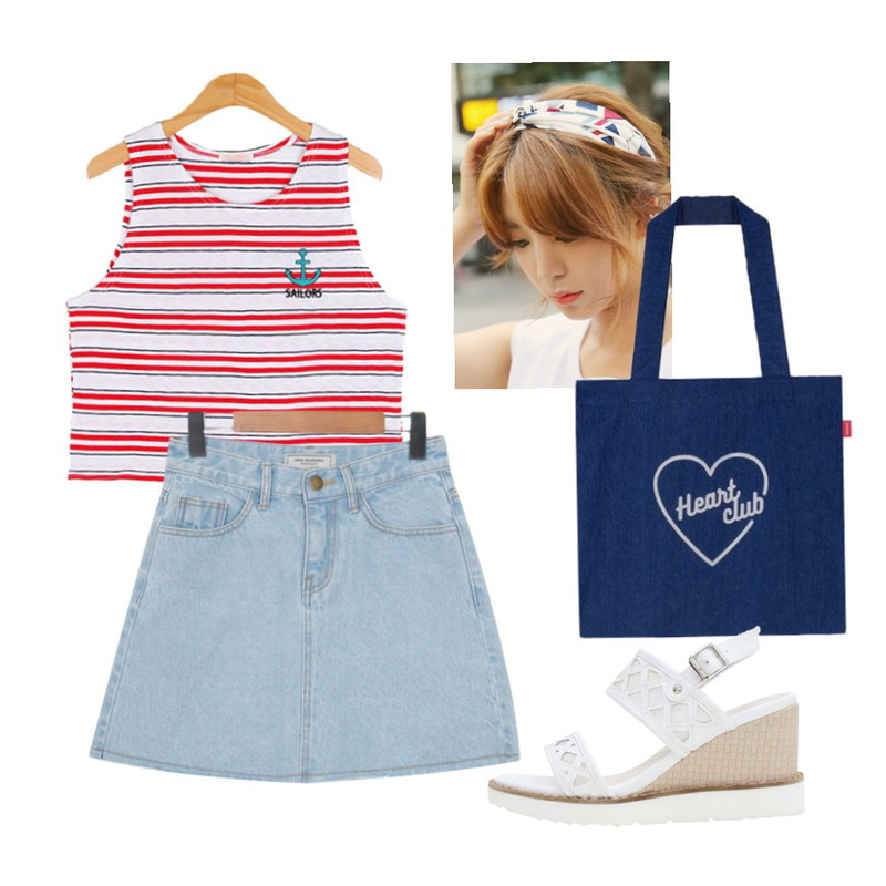 IM3 린넨 헤어밴드,BULLANG GIRL 선장단가라나시,From Beginning Made_bottom-072_cutting denim skirt (size : S,M)등을 매치한 코디