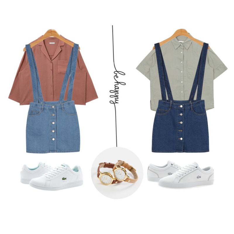 be happy,BULLANG GIRL 또또멜빵SK,AIN V collar pocket shirt (2 colors)등을 매치한 코디