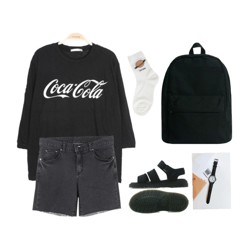 IM3 7부 코카 티셔츠,BANHALA 에이니 팬츠,Player 닥터마틴 에프라 스트랩 블랙 (DR.MARTENS EFFRA STRAP BLK)등을 매치한 코디