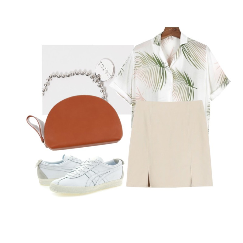 daily monday Daily slit cotton skirt,daily monday Tropical sheer shirt,From Beginning Coin pendant bracelet_Y (size : one)등을 매치한 코디