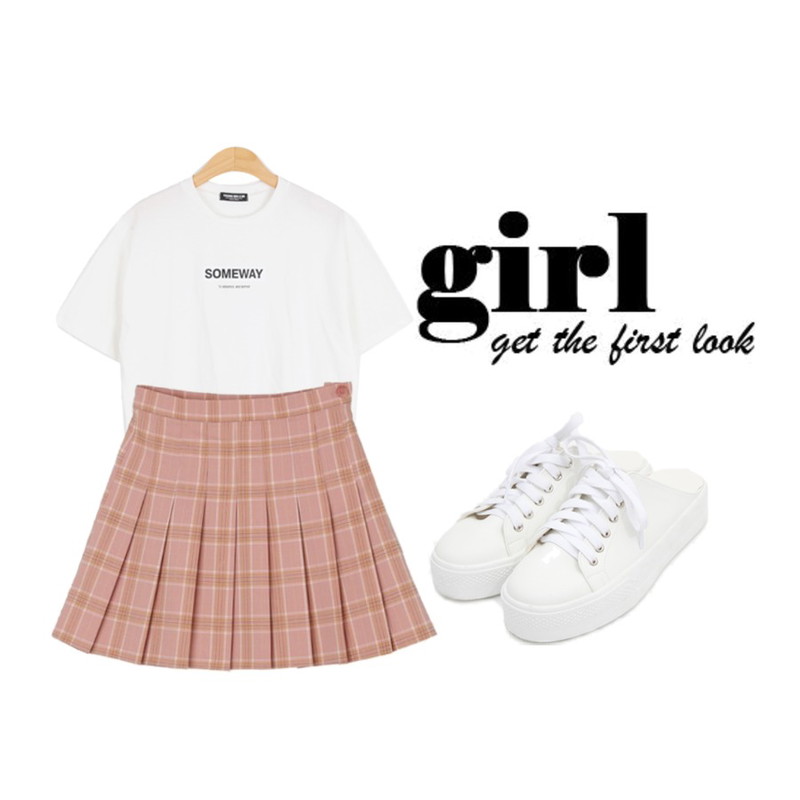 DORA 스쿨룩테니스SK,AIN casual sneakers slippers (2 colors),BULLANG GIRL 비하인드T등을 매치한 코디