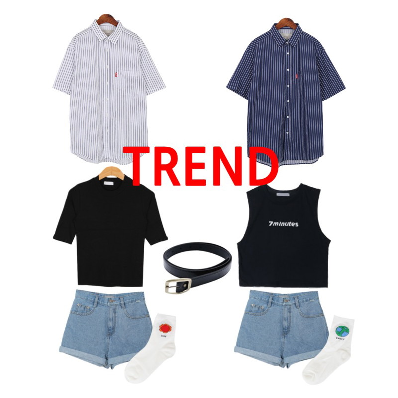 LINDA GIRLS 로이 데님 숏팬츠 (3color),BULLANG GIRL 훈녀핏골지반팔T등을 매치한 코디