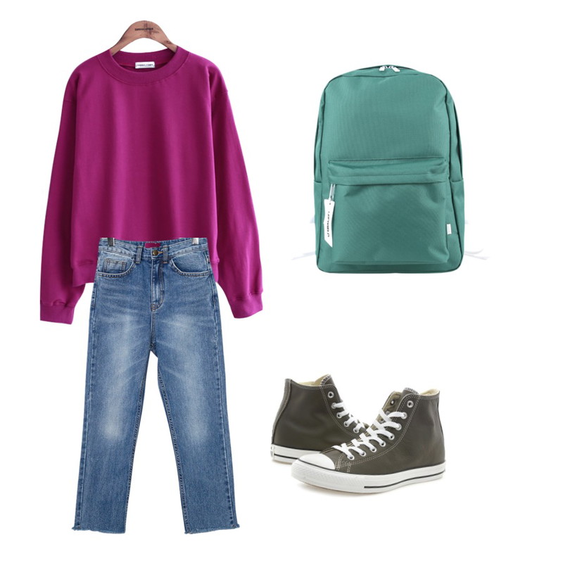 common unique [TOP] SOFT & COLOR MTM,Player 컨버스 척테일러 하이 파인니들 (CONVERSE CT HI PINENEEDLE),From Beginning Fringe high denim pants_Y (size : S,M)등을 매치한 코디