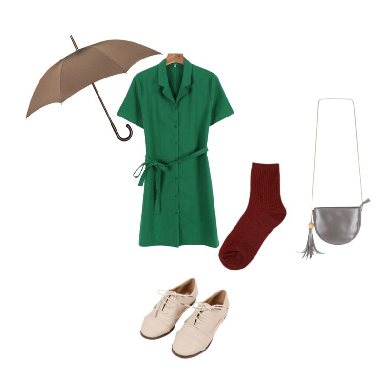 Zemma World 골지꽈배기-삭스,daily monday Linen button collar one-piece,MINIBBONG 퍼거슨-sh등을 매치한 코디