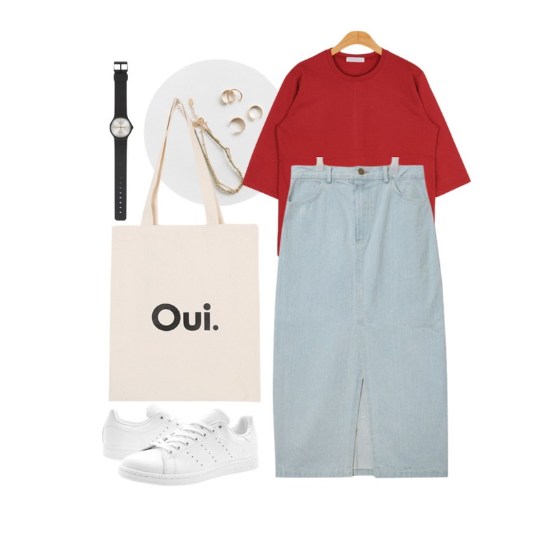 daily monday Layered toe ring anklet set,BULLANG GIRL 쭈리트임T<5%할인> 9000원,AIN front slit long denim skirts (2 colors)등을 매치한 코디