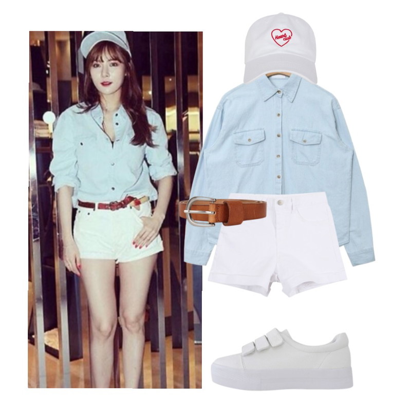 -,MINIBBONG 얼음-pt,AIN lightblue pocket denim shirts등을 매치한 코디