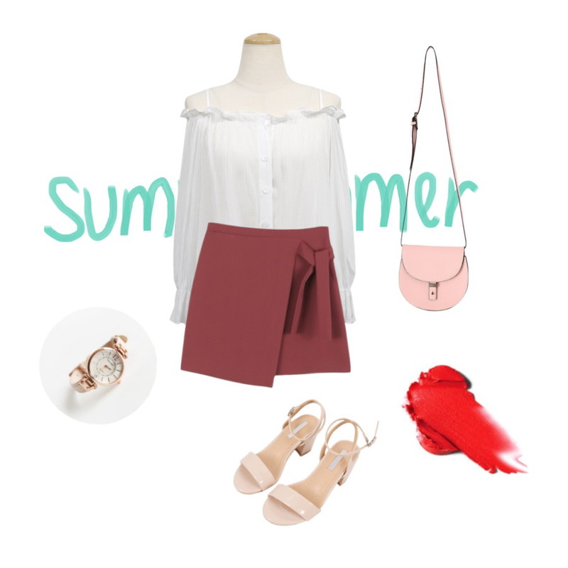 Summer,NEW NEED NOW 오프닝 오프숄더 BL(3color)등을 매치한 코디