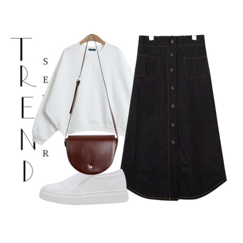 Untitled,TODAY ME [mtm]하이디 맨투맨,AIN front button casual long skirt (2 colors)등을 매치한 코디